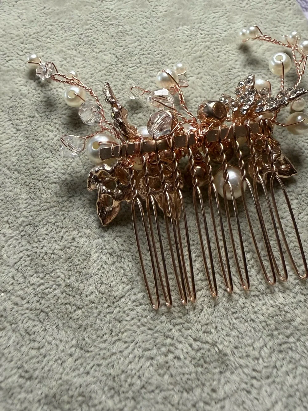 Pearl & Crystal Rose Gold Bridal Hair Comb
